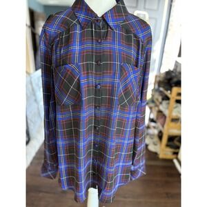 Torrid Madison Georgette Button-Up Long Sleeve Shirt Size 1X‎ Blue Plaid